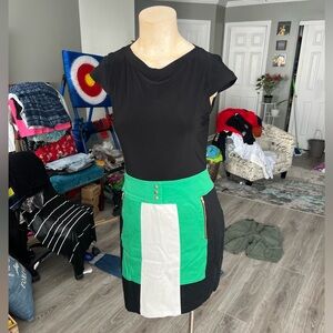 Chetta B Black and Green Dress with White Accent